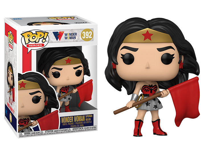 Funko Pop vinyl figure of Wonder Woman in classic outfit with red cape for collectors