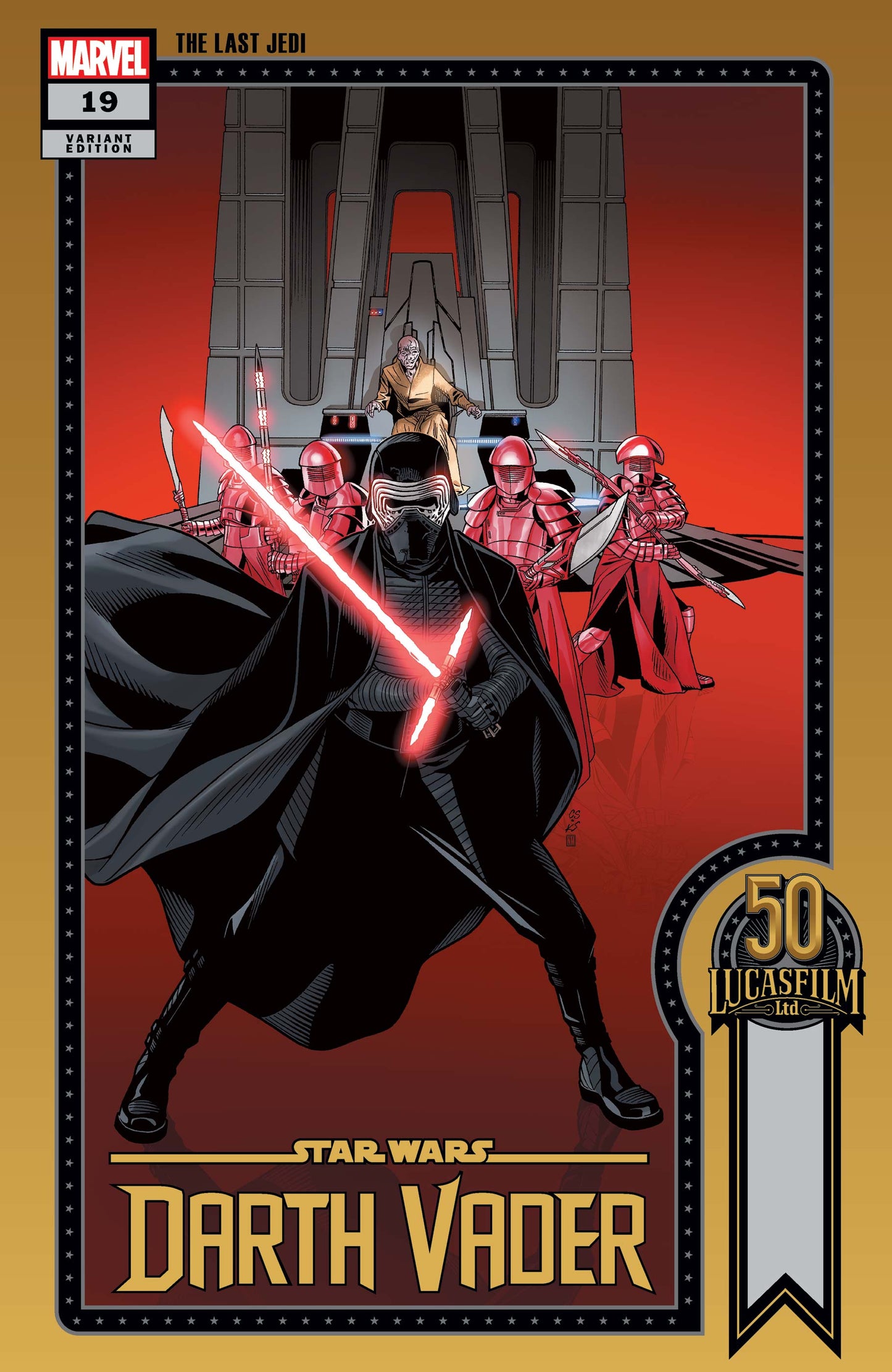 Comic book cover of Star Wars Darth Vader with red lightsabers, Marvel Comics variant edition