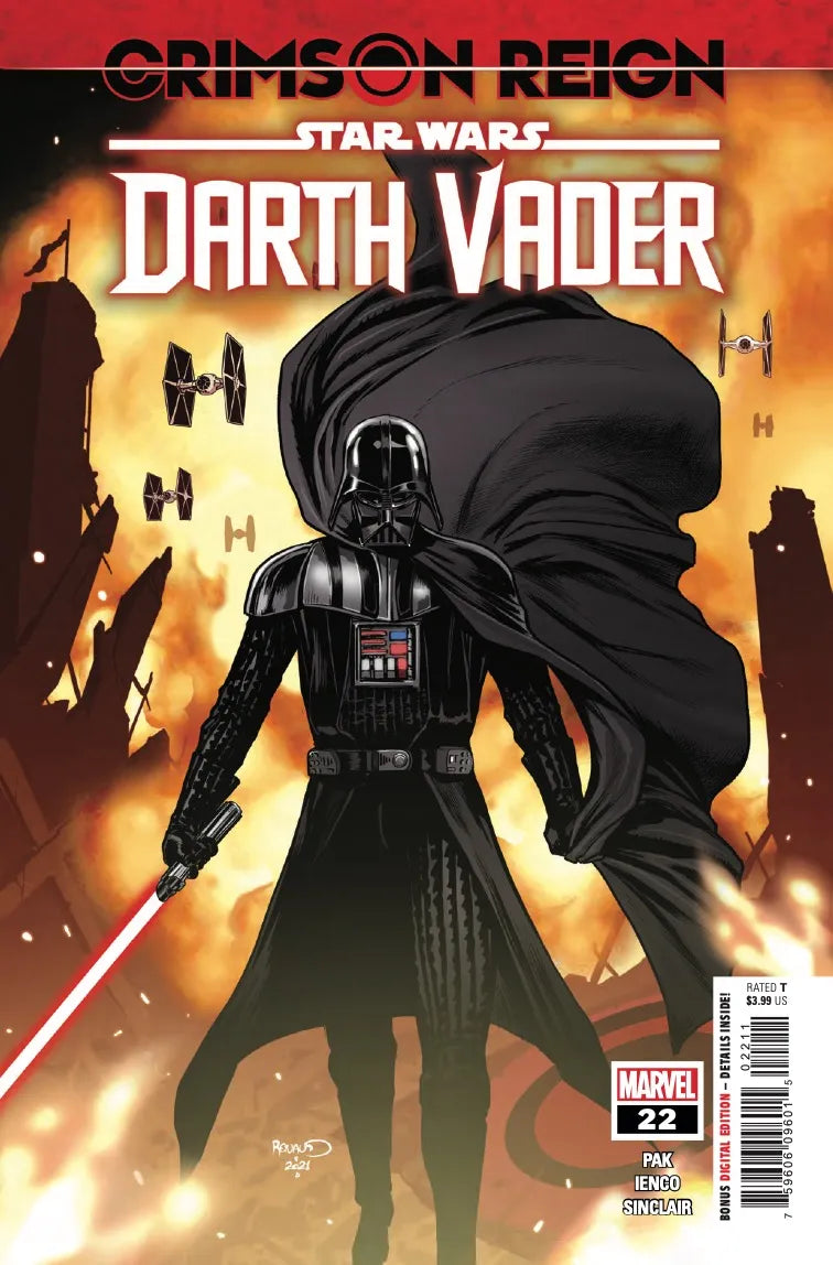 Darth Vader menacingly wields a red lightsaber in Marvel Comics Crimson Reign