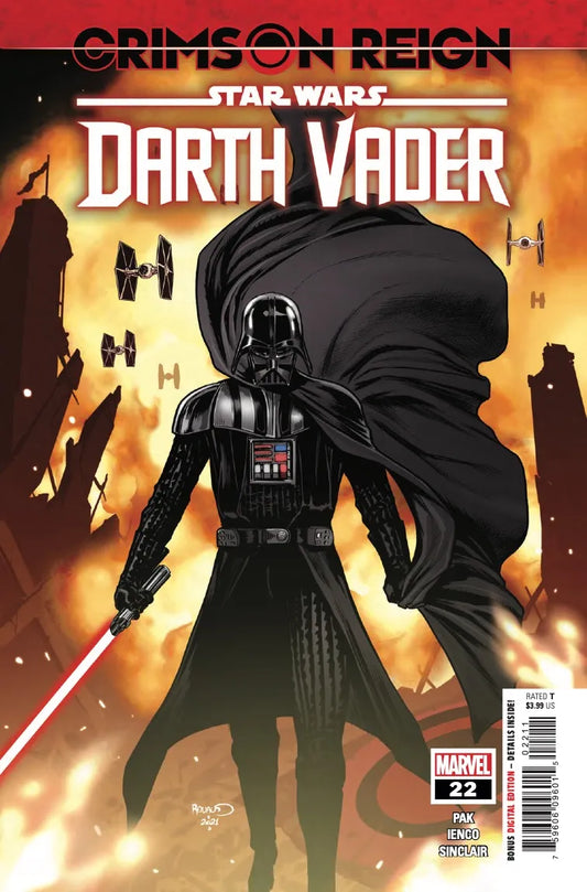 Darth Vader menacingly wields a red lightsaber in Marvel Comics Crimson Reign