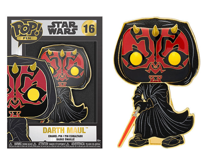 Darth Maul Funko Pin showcasing red and black face and yellow eyes from Star Wars