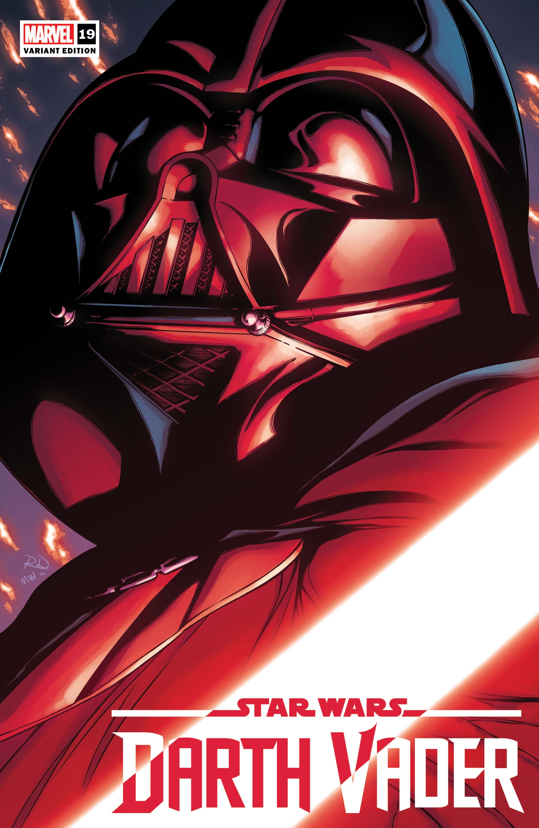 Star Wars Darth Vader helmet with red highlights from Marvel Comics variant edition