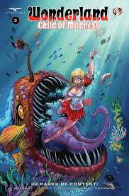 Comic book cover of Wonderland Child Of Madness #3 featuring a figure evading a sea monster