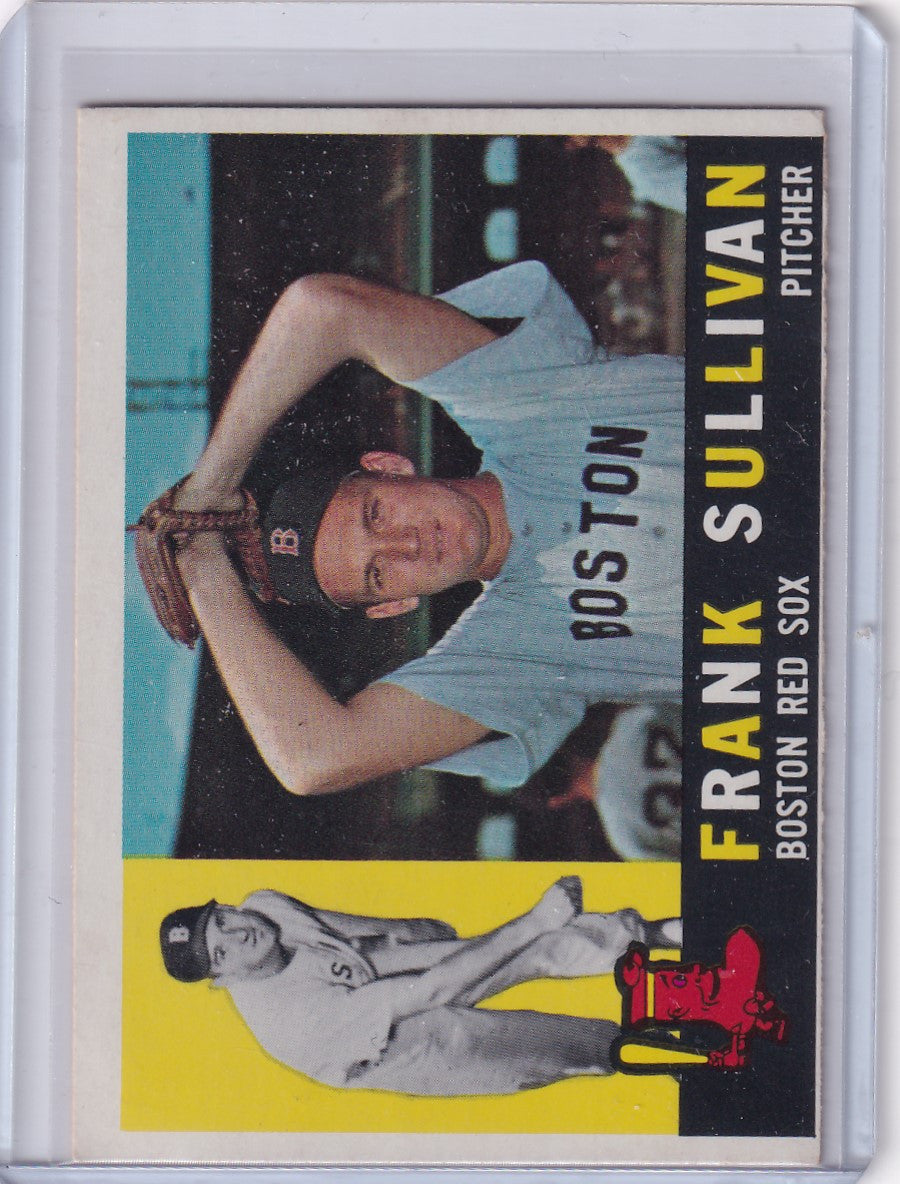 Boston Red Sox pitcher Frank Sullivan in a dynamic throwing motion on 1960 Topps baseball card