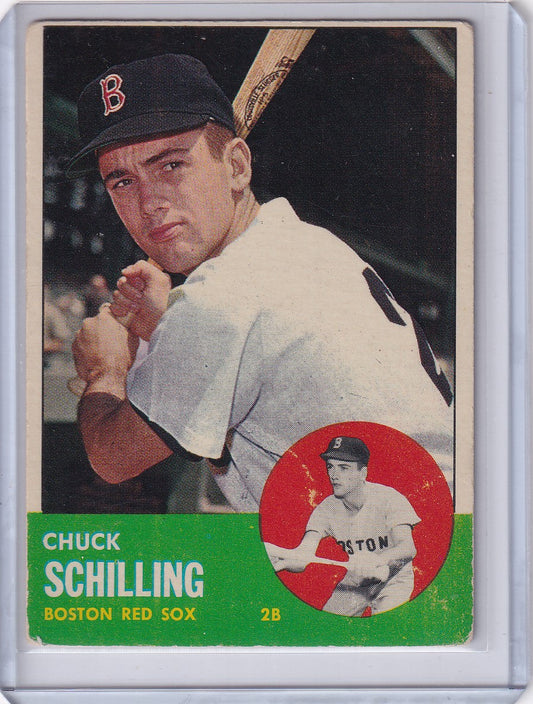 Vintage baseball card of Chuck Schilling from the Boston Red Sox, 1963 Topps series