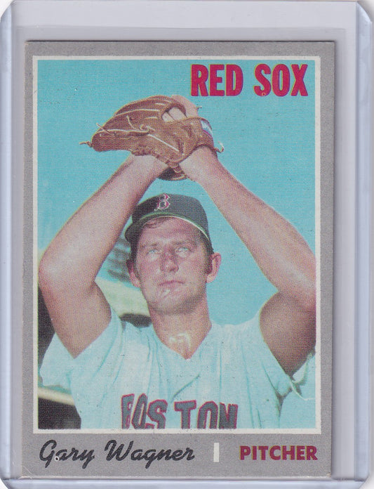 Boston Red Sox pitcher Gary Wagner in pitching stance on 1970 Topps Baseball card