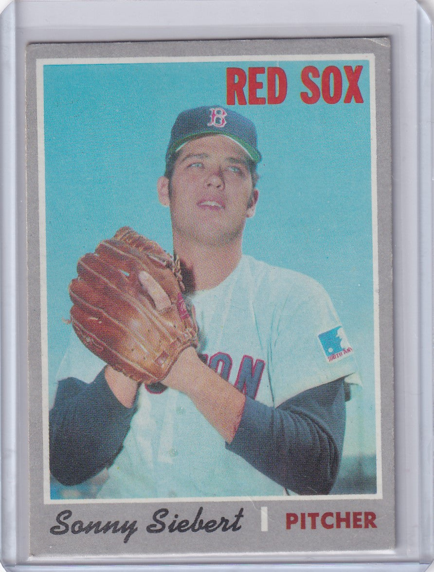 Baseball card of Sonny Siebert from Topps Baseball featuring Boston Red Sox pitcher