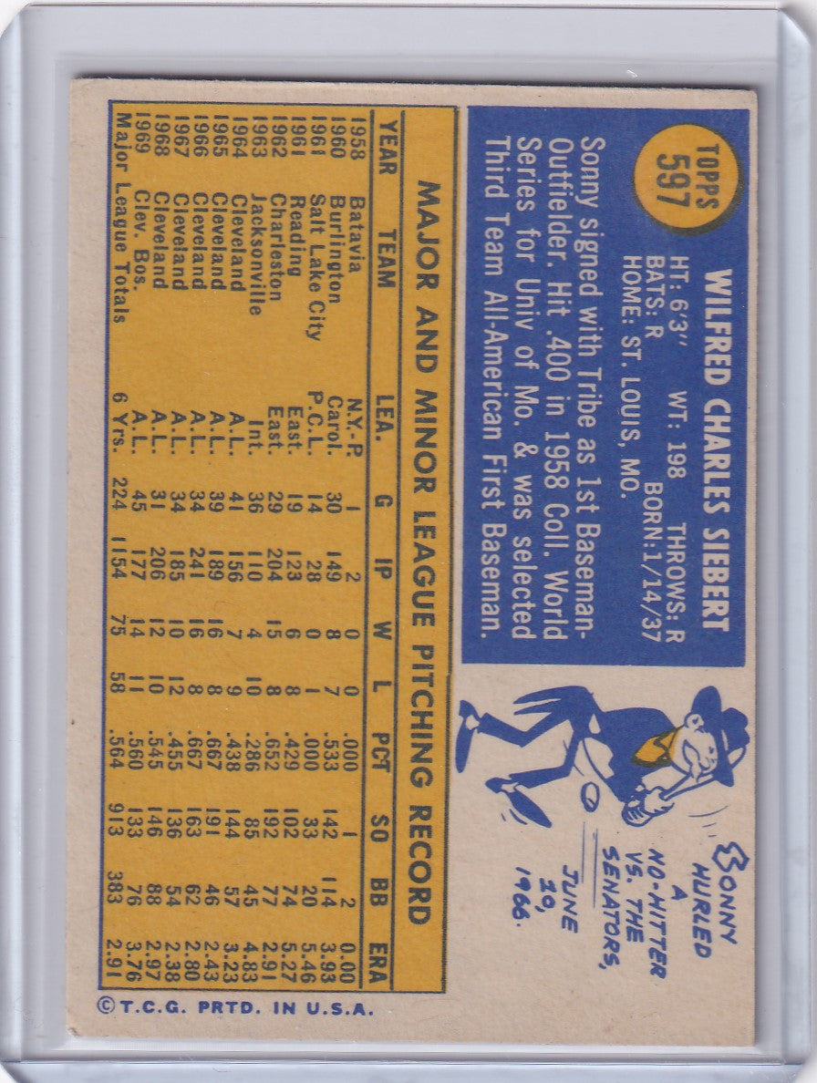 Baseball card of Sonny Siebert with stats, featuring the Boston Red Sox in Topps Baseball