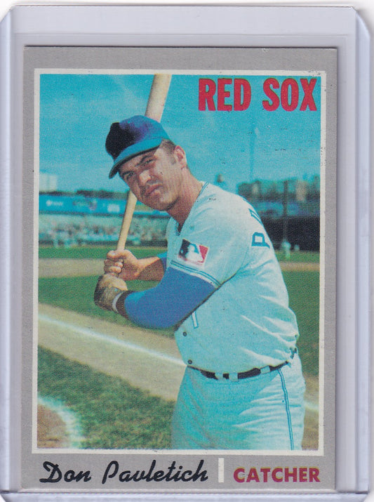 Baseball card of Don Pavletich in batting stance for Boston Red Sox by Topps Baseball