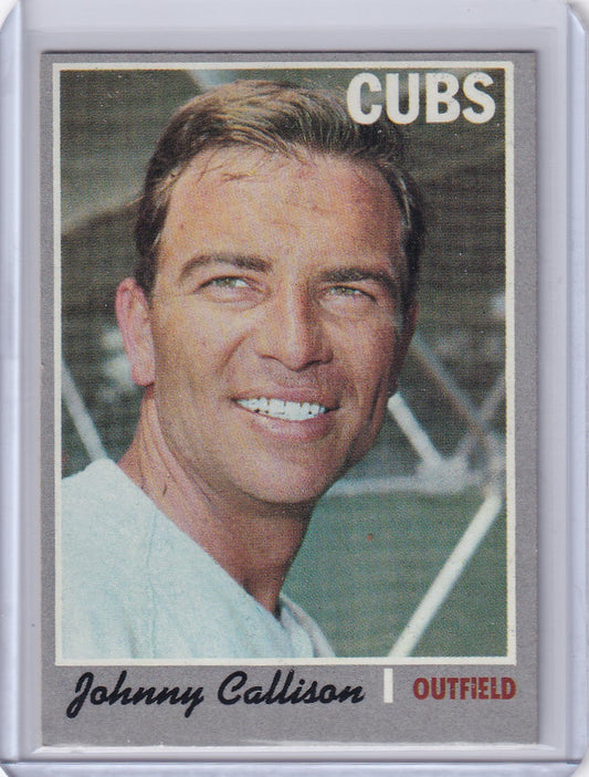 1970 Topps Baseball card of Johnny Callison, smiling Chicago Cubs outfielder