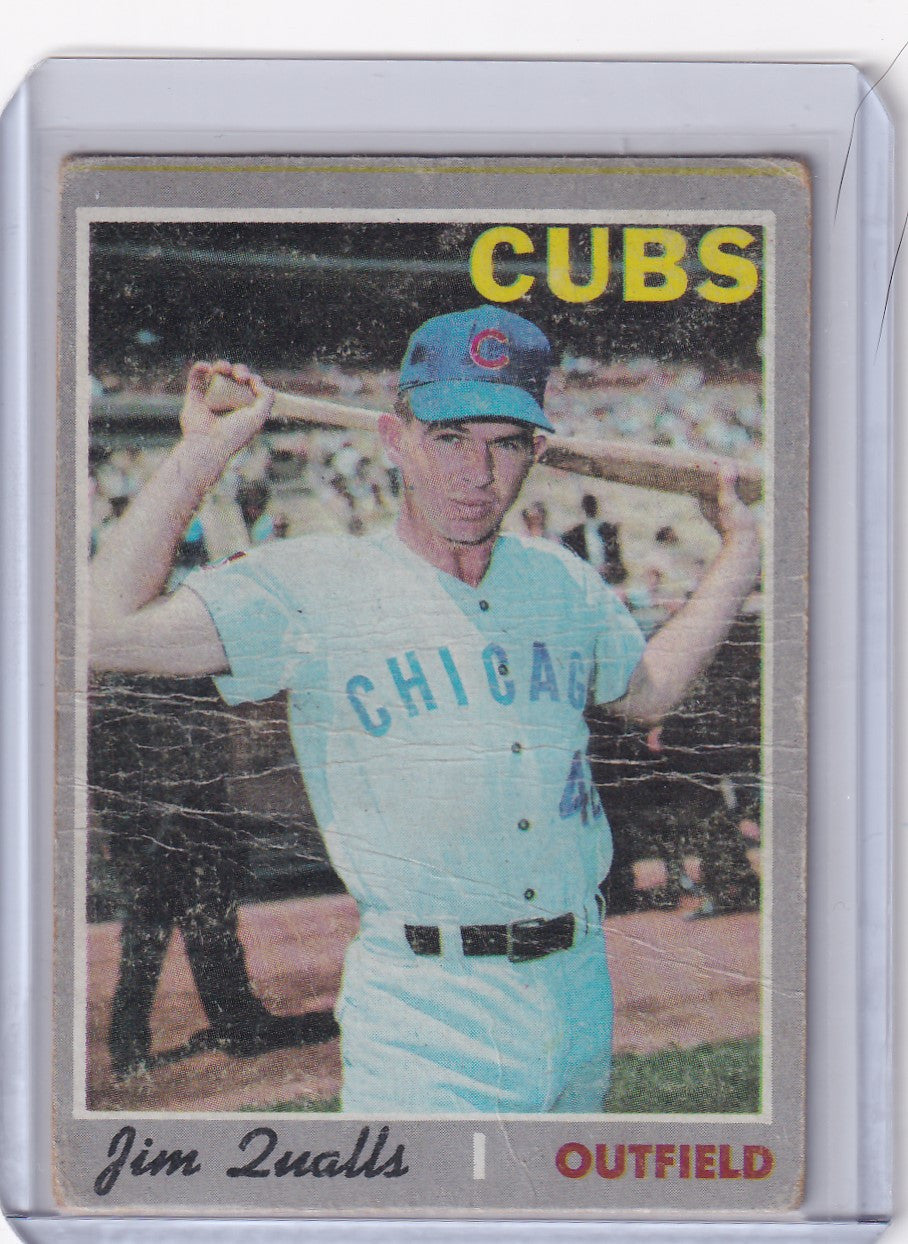 1970 Topps Baseball card of Jim Qualls, Chicago Cubs outfielder in light blue uniform