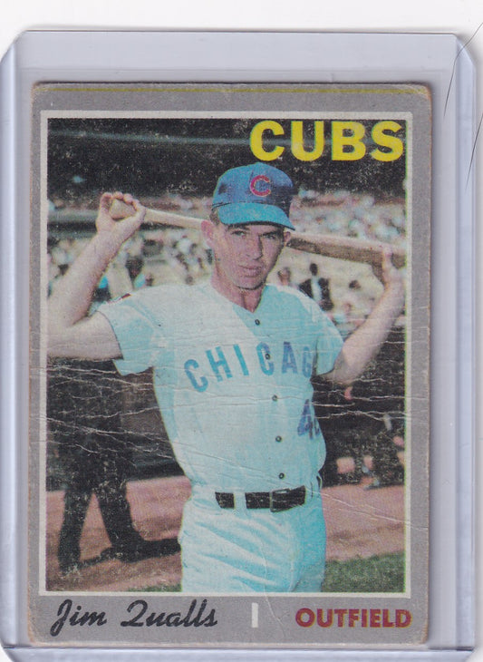 1970 Topps Baseball card of Jim Qualls, Chicago Cubs outfielder in light blue uniform