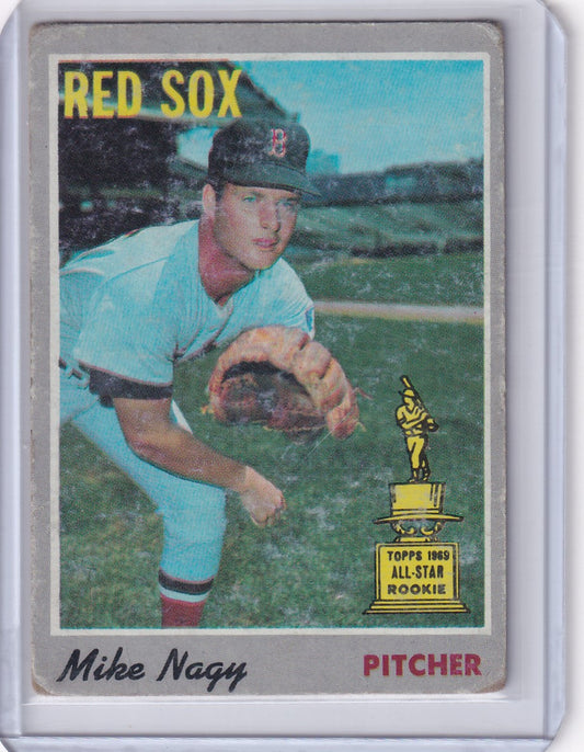 Boston Red Sox pitcher Mike Nagy in pitching stance on 1970 Topps Baseball card