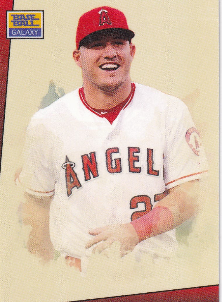 Baseball player in Angels jersey and cap, smiling, Topps Throwback Thursday TBT Mike Trout