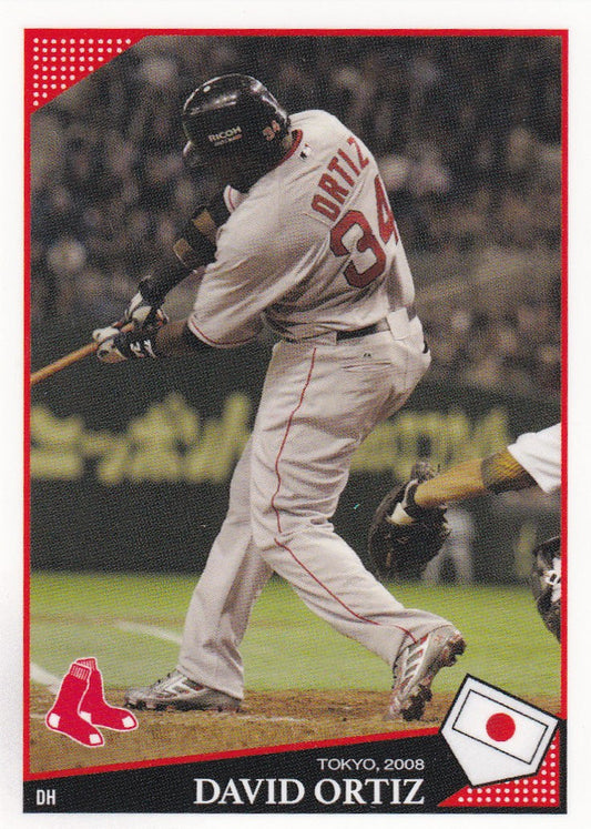 Baseball player swinging bat in Boston Red Sox uniform from Topps Throwback Thursday TBT