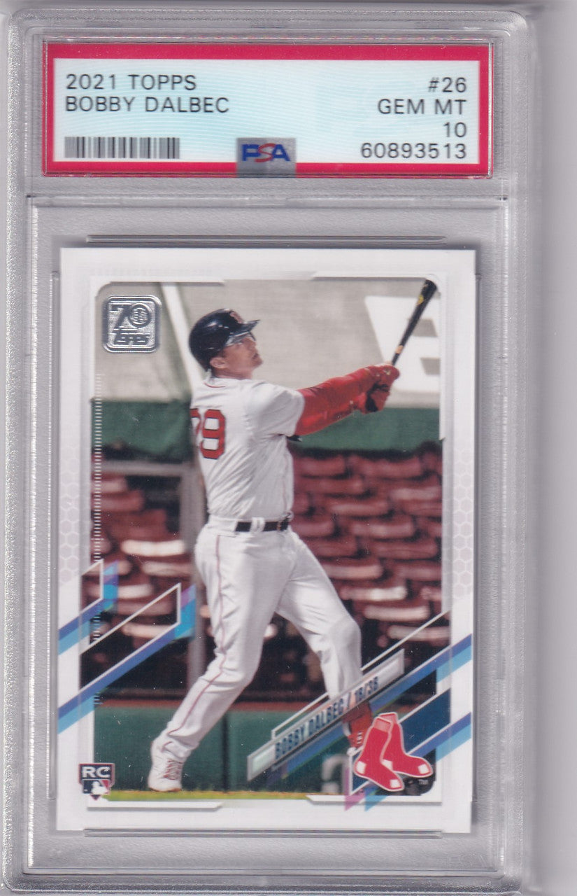 Graded baseball card of Bobby Dalbec from 2021 Topps set in protective holder