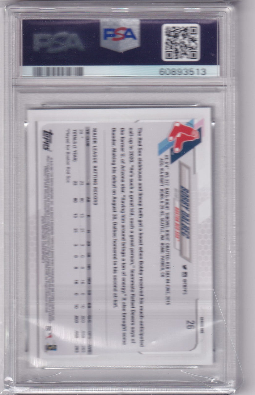 Graded trading card in holder featuring 2021 Topps #26 Bobby Dalbec Boston Red Sox PSA 10