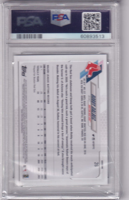 Graded trading card in holder featuring 2021 Topps #26 Bobby Dalbec Boston Red Sox PSA 10