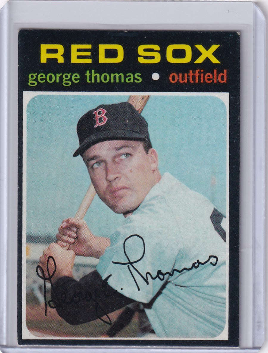 Baseball card of George Thomas batting for Boston Red Sox in 1971 Topps Baseball series