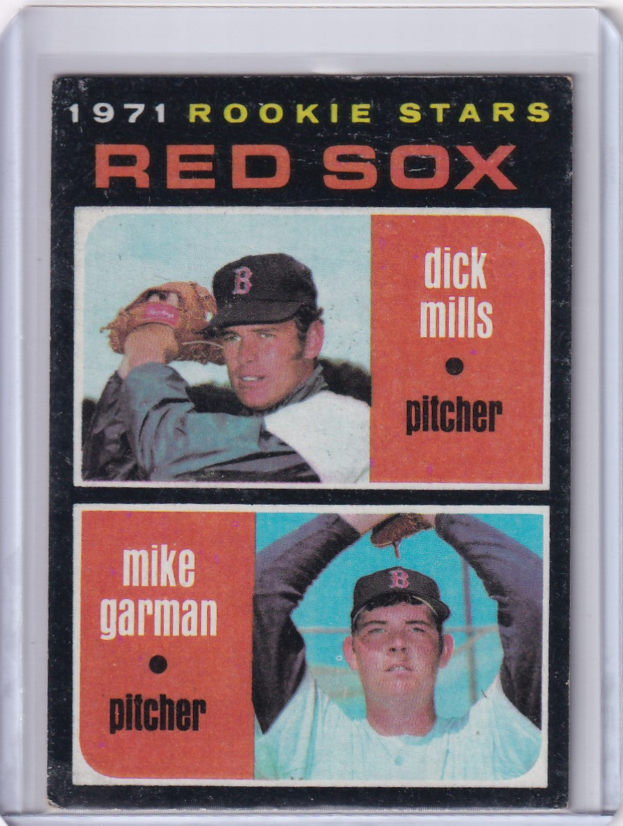 1971 Topps Baseball card of Red Sox Rookies Dick Mills and Mike Garman