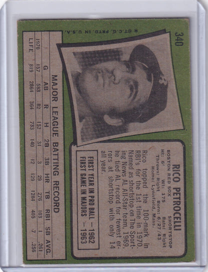 Baseball card of Rico Petrocelli, Boston Red Sox, from 1971 Topps Baseball set