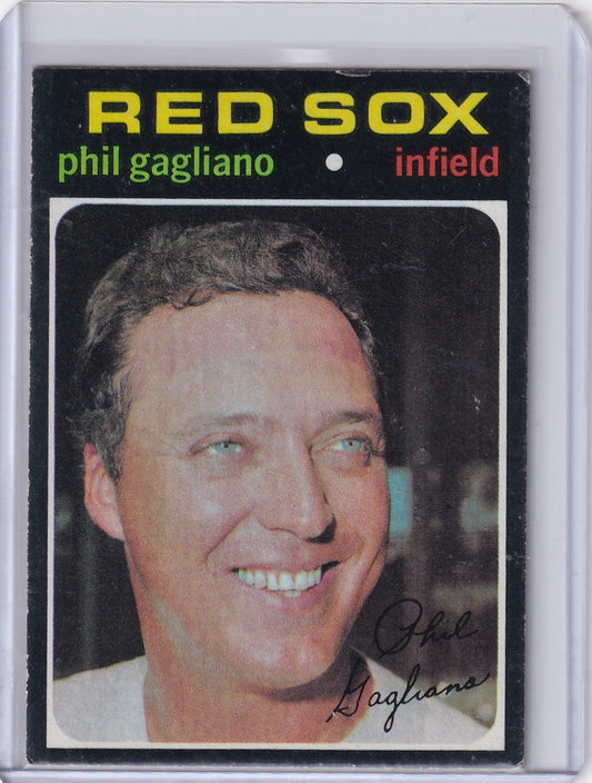 Phil Gagliano smiling on a 1971 Topps Baseball card for Boston Red Sox collectors