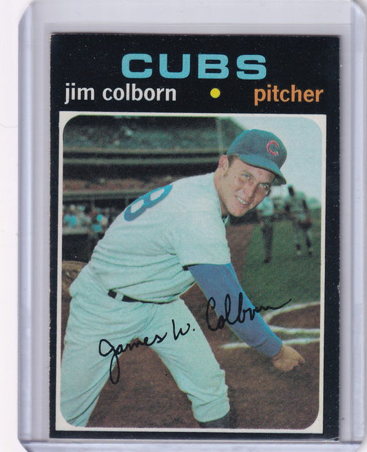 Vintage Topps Baseball card of Jim Colborn, Chicago Cubs pitcher in light blue uniform