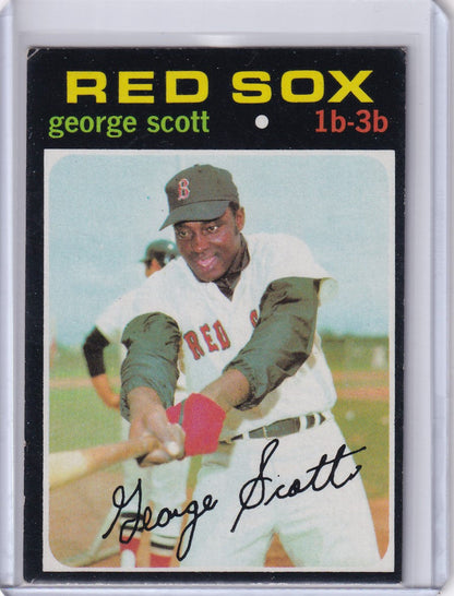 Baseball card of George Scott in batting pose for Boston Red Sox Topps Baseball collection