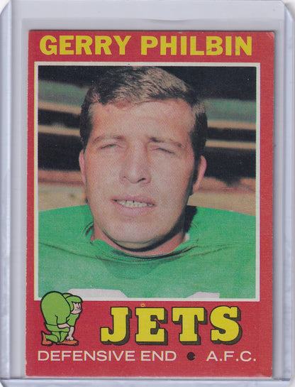 1971 Topps Football card featuring Gerry Philbin of the New York Jets team