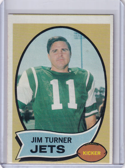 Vintage Topps Football card of Jim Turner, New York Jets player, jersey number 11