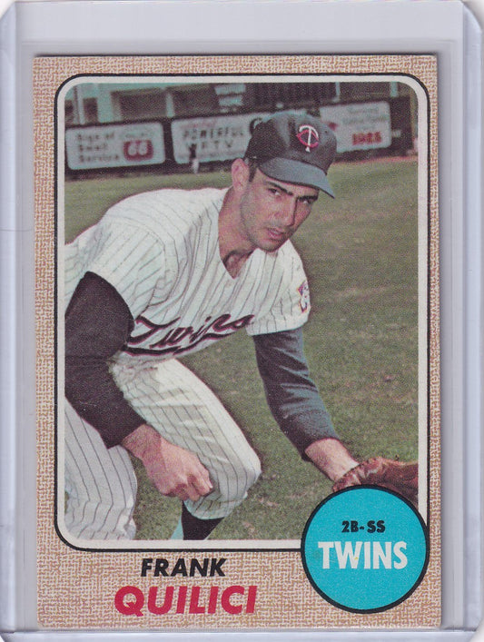 Vintage Topps Baseball card of Frank Quilici in a fielding pose for Minnesota Twins