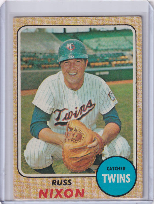 1968 Topps Baseball card #515 of Russ Nixon, catcher for the Minnesota Twins