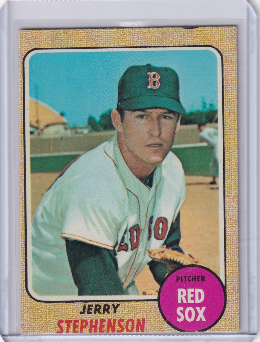 Baseball card of Jerry Stephenson, Boston Red Sox pitcher, from 1968 Topps Baseball