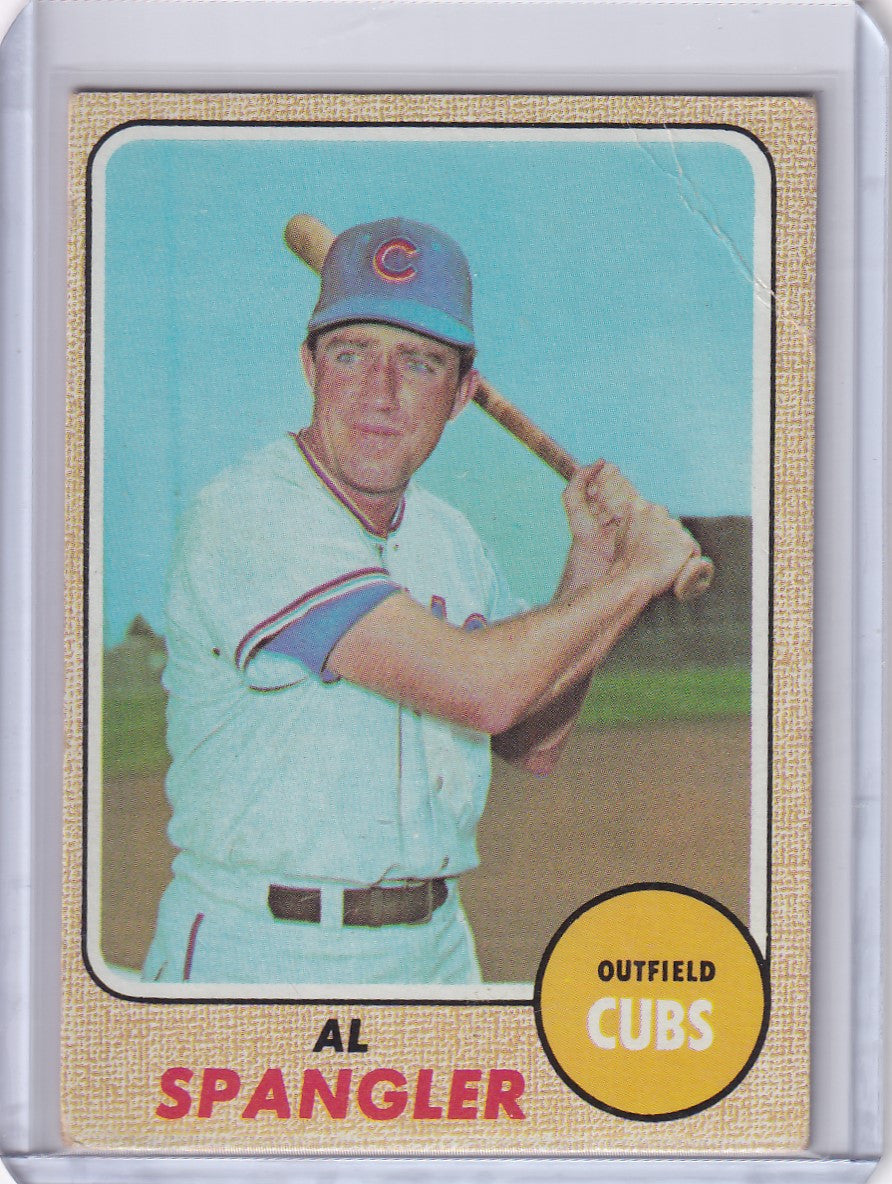 1968 Topps Baseball card of Al Spangler, Chicago Cubs outfielder in batting stance