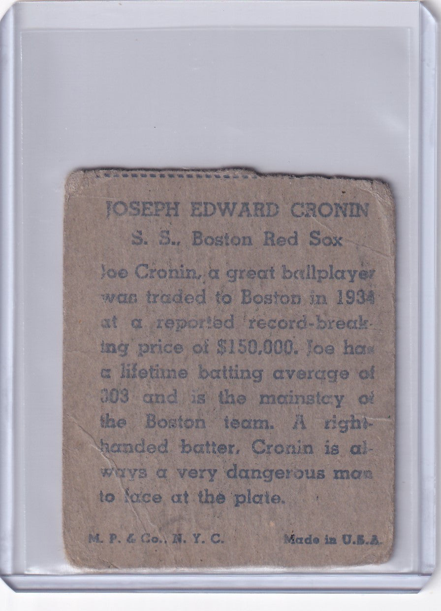 Vintage trading card featuring Joe Cronin, Boston Red Sox legend, 1943 R302-01