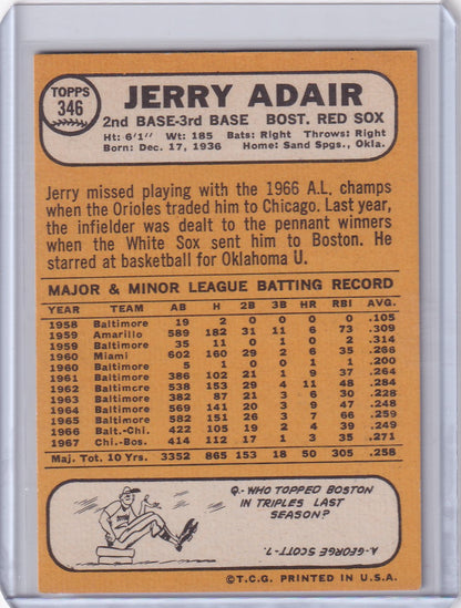 1968 Topps Baseball card of Jerry Adair from the Boston Red Sox vintage collection