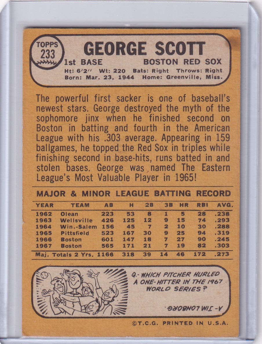 1968 Topps Baseball card of George Scott from the Boston Red Sox collection