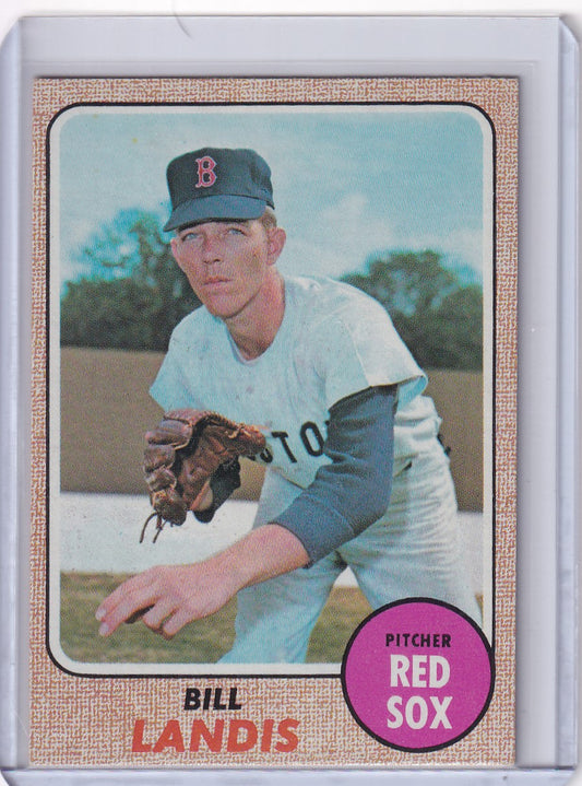 Baseball card of Bill Landis pitching for the Boston Red Sox in Topps Baseball 1968