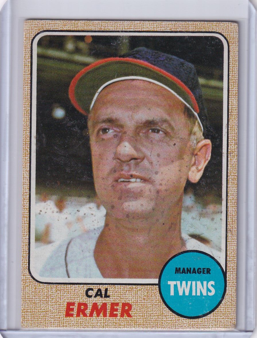 Baseball card of Cal Ermer, manager of the Minnesota Twins, from Topps Baseball 1968