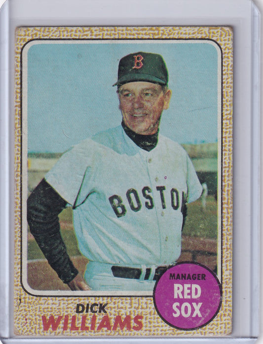 Baseball card of Dick Williams, Boston Red Sox manager, from 1968 Topps Baseball