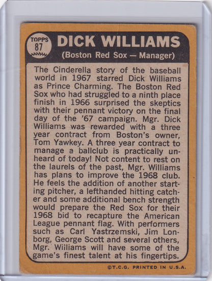 1968 Topps Baseball card of Dick Williams, Boston Red Sox manager