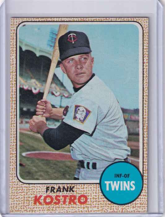 1968 Topps Baseball card of Frank Kostro in batting stance for Minnesota Twins