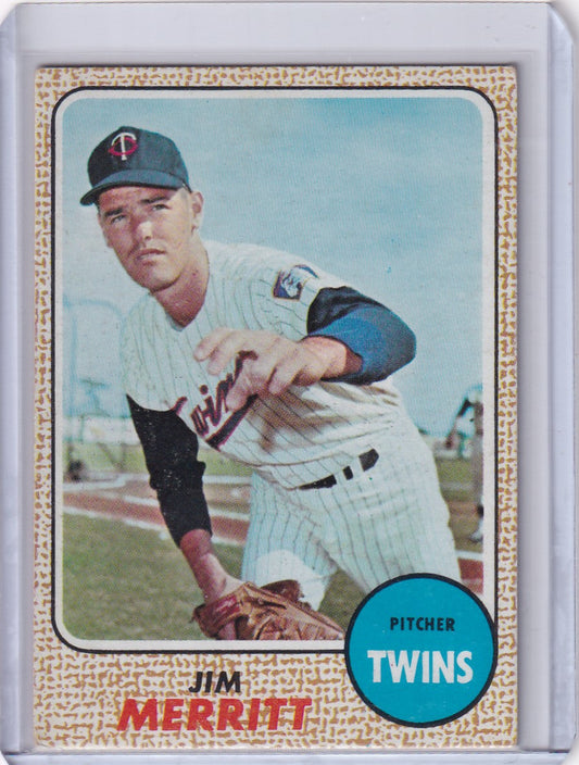 Vintage Topps Baseball card of Jim Merritt, Minnesota Twins pitcher in uniform