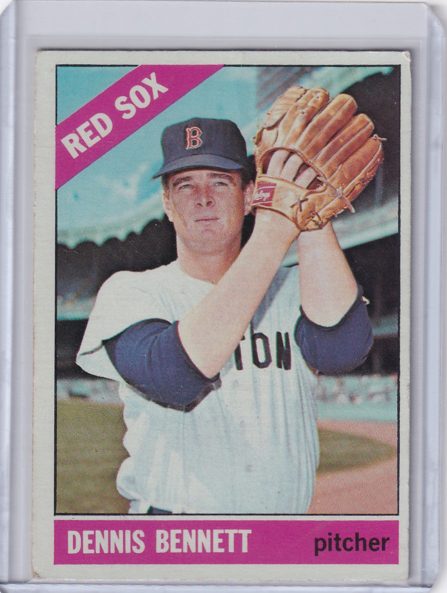 Baseball card of Dennis Bennett, Boston Red Sox pitcher in white uniform, Topps Baseball