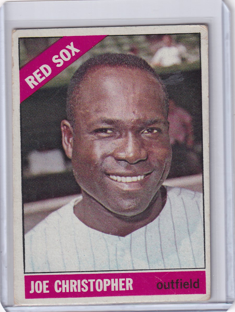 Boston Red Sox player Joe Christopher on a 1966 Topps Baseball card, smiling