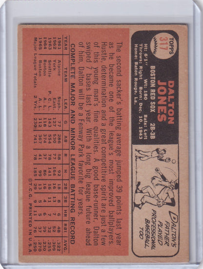 Vintage Topps Baseball card of Dalton Jones from the Boston Red Sox with player stats