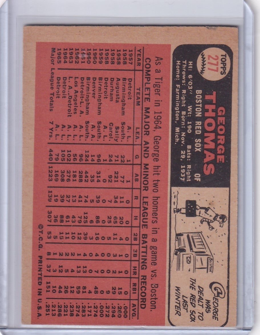 1966 Topps Baseball card of George Thomas featuring Boston Red Sox player stats