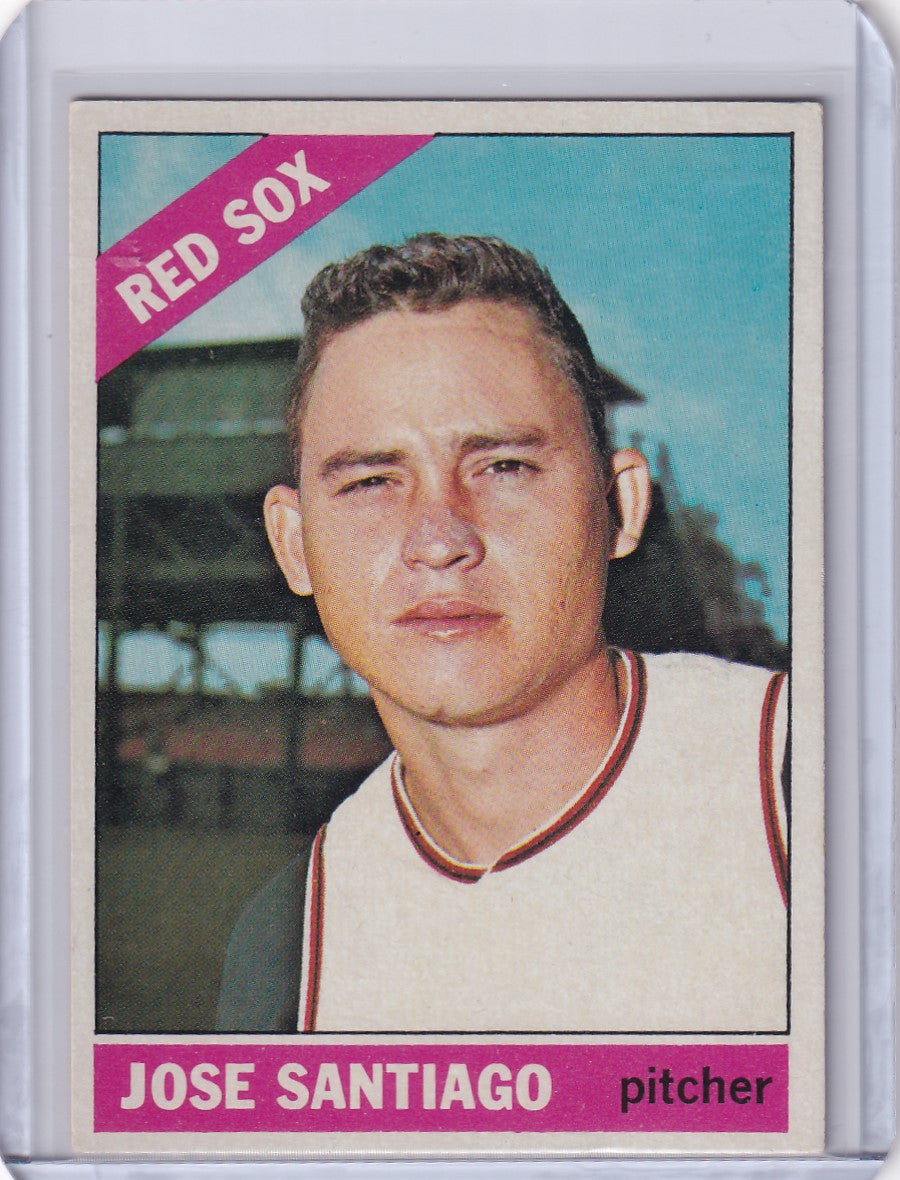 Baseball card of Jose Santiago in a Boston Red Sox uniform from Topps Baseball 1966