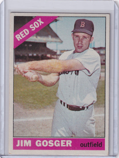 Baseball card of Jim Gosger, Boston Red Sox outfielder in batting stance, Topps Baseball