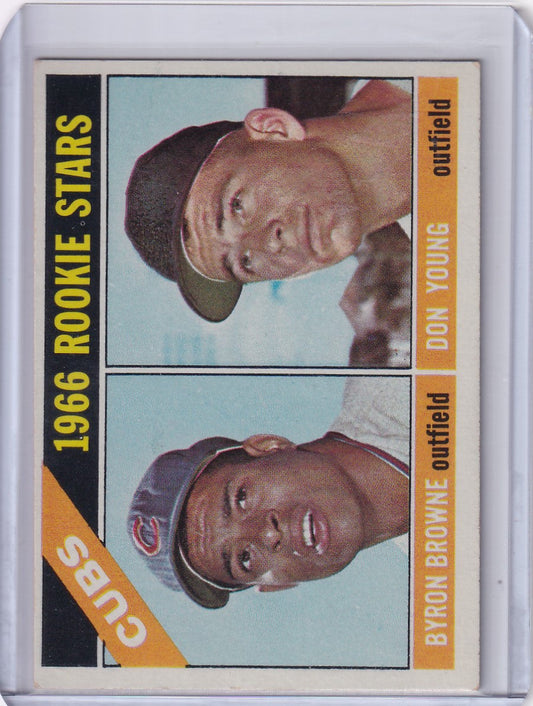 1966 Topps Baseball card featuring Cubs rookies Byron Browne and Don Young